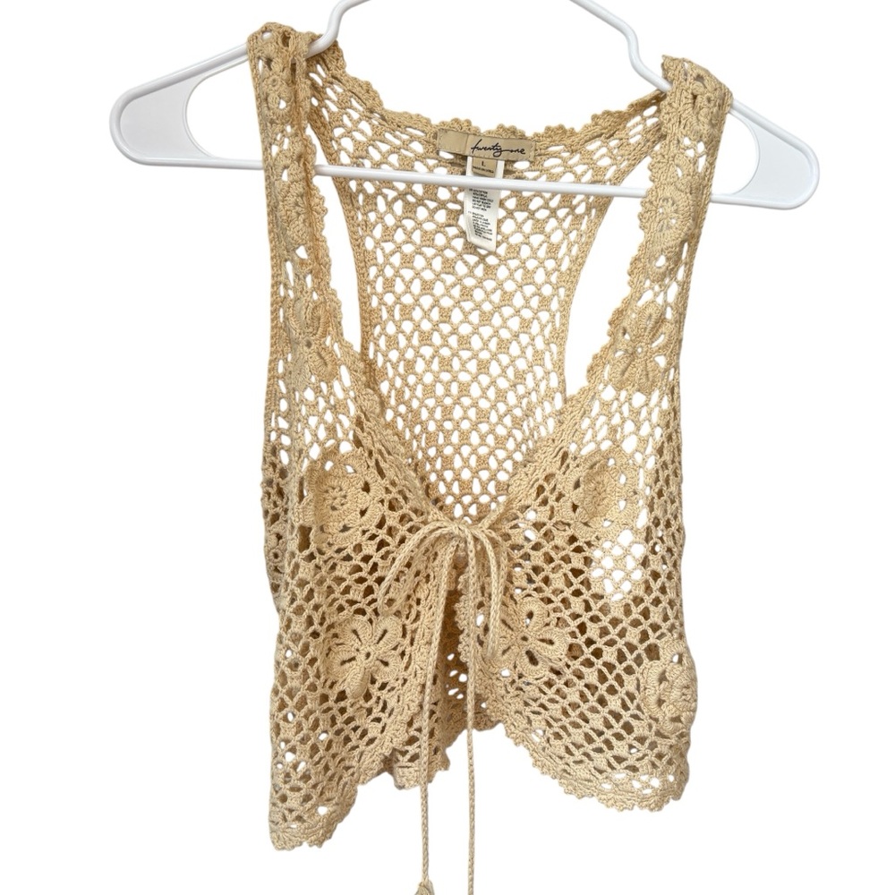 Twenty One Boho Crochet Open Front Vest Vest Top Women’s Size Large Beige - Picture 6 of 6